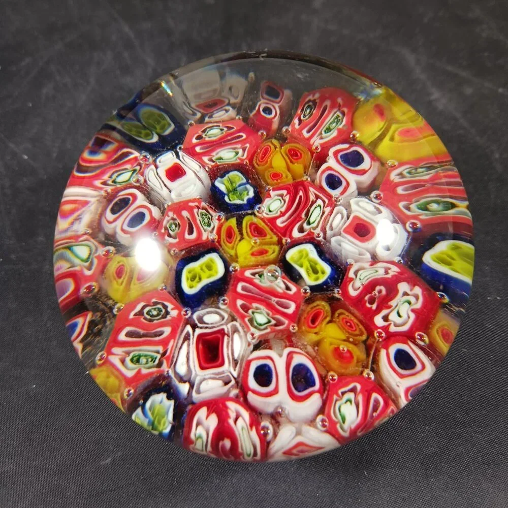 Vintage Murano Style Millefiori Italy Multicolored Cane Art Glass Paperweight